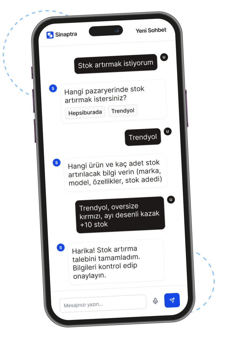 Sinaptra ürün yönetim ekranı, Trendyol ve Hepsiburada mağazalarındaki ürünleri tek panelden listeleme ve düzenleme arayüzü